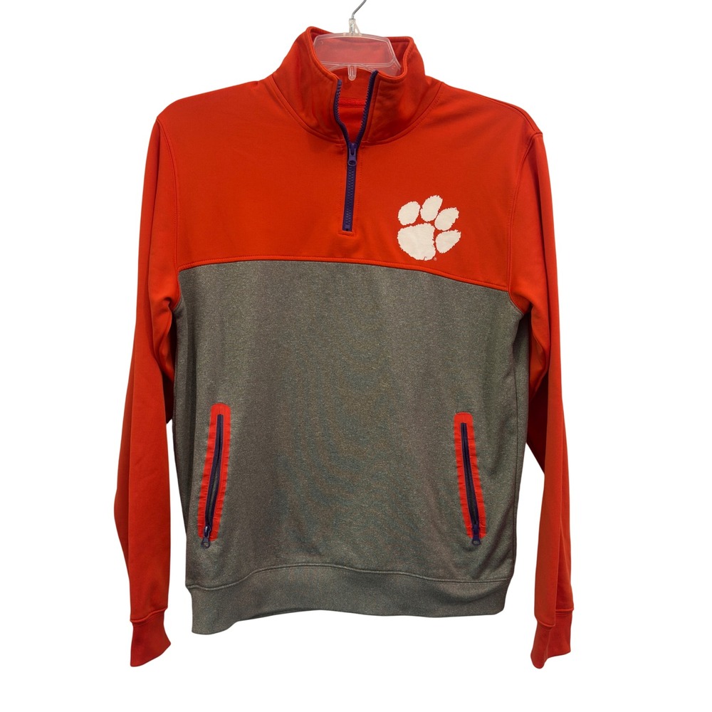 Clemson Tigers‎ Quarter Zip Pullover Orange Gray Colorblock Paw Print Mens Med